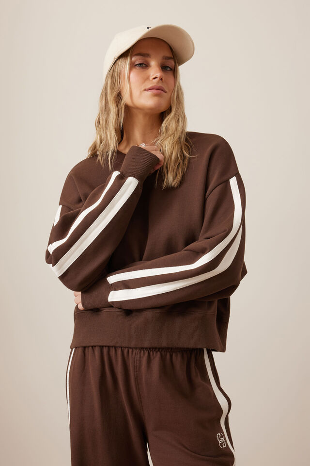 Sasha Sporty Slouchy Crew, CHOCOLATE SIDE STRIPE
