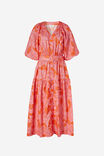 Belted Balloon Sleeve Dress In Organic Cotton, SUNSET PINK TWO TONE FLORAL - alternate image 2