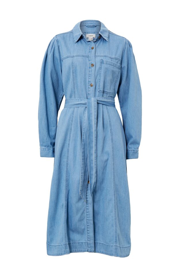 Long Sleeve Denim Midi Dress, VINTAGE BLUE WASH
