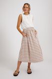 Midi Skirt In Cotton Linen Blend, CAMELETTE WHITE GINGHAM