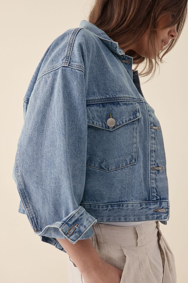Cropped Denim Jacket With Organic Cotton, VINTAGE BLUE