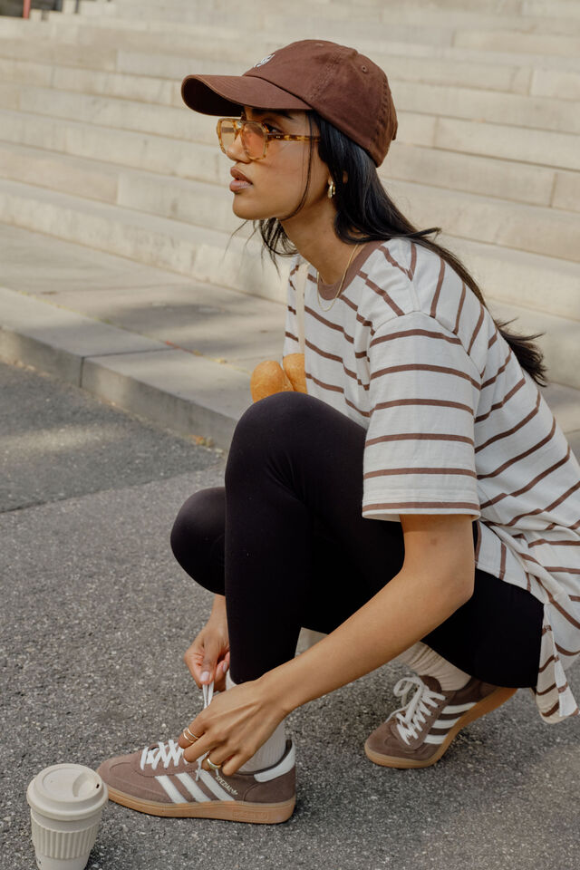 Lola Longline Step Hem Tee, BUFF/BRUNETTE STRIPE