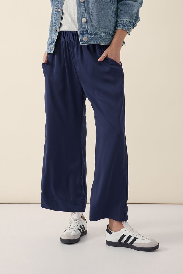 Satin Wide Leg Pant With Recycled Fibres, MIDNIGHT