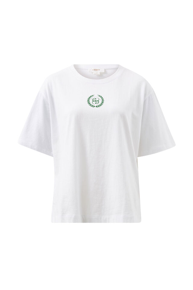 Slouchy Split Hem Tee, WHITE/WINTER GREEN CERES COUNTRY CLUB