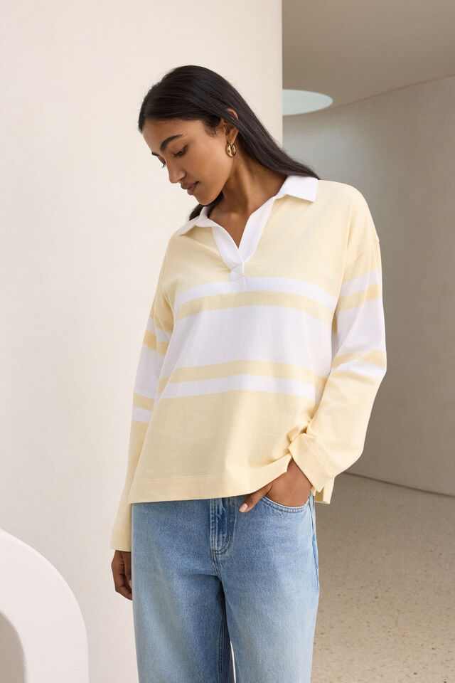 Shelby Slouchy Rugby Top, BUTTER/WHITE PLACEMENT STRIPE