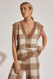Soft Knit Checkered Vest In Recycled Blend, TAUPE OATMEAL CHECK