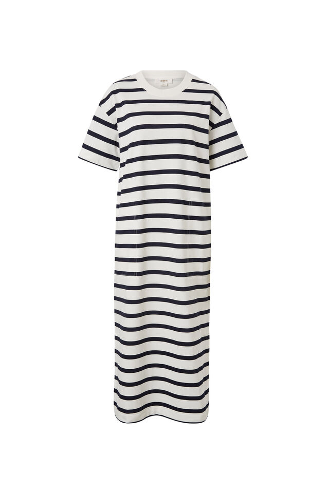 Midi Terry Dress, WHITE NEW NAVY STRIPE