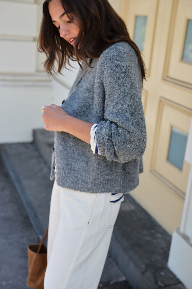 Riley Funnel Neck Tab Cardi, SILVER MARLE