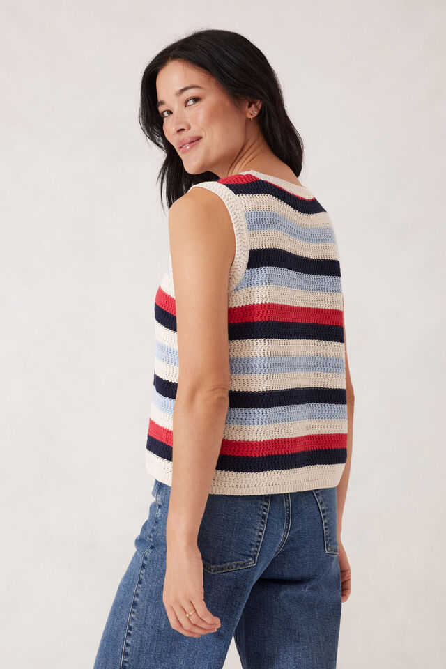 Textured Multi Stripe Knit Tank, HERITAGE RED STRIPE