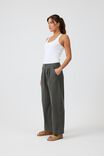 Wide Leg Pleat Front Pant In Cotton Linen Blend, MILITARY GREEN - alternate image 3