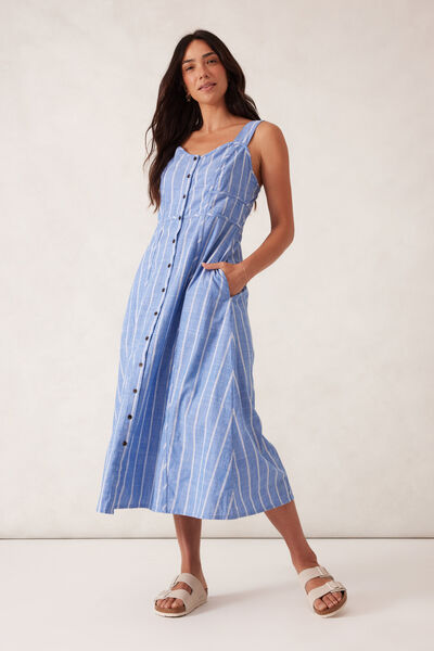 Strappy Placket Dress, OXFORD BLUE WHITE TWIN STRIPE