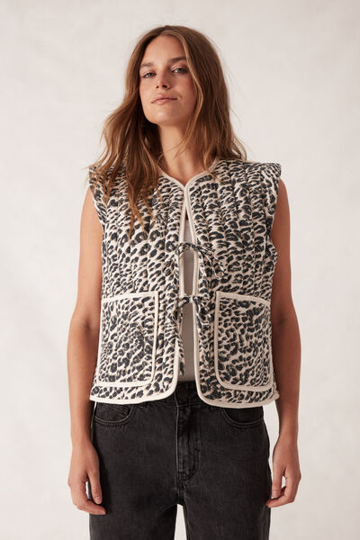Tie Quilted Vest, LEOPARD