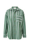Oversized Shirt, GREEN WHITE TRIPLE STRIPE ORGANIC COTTON - alternate image 2