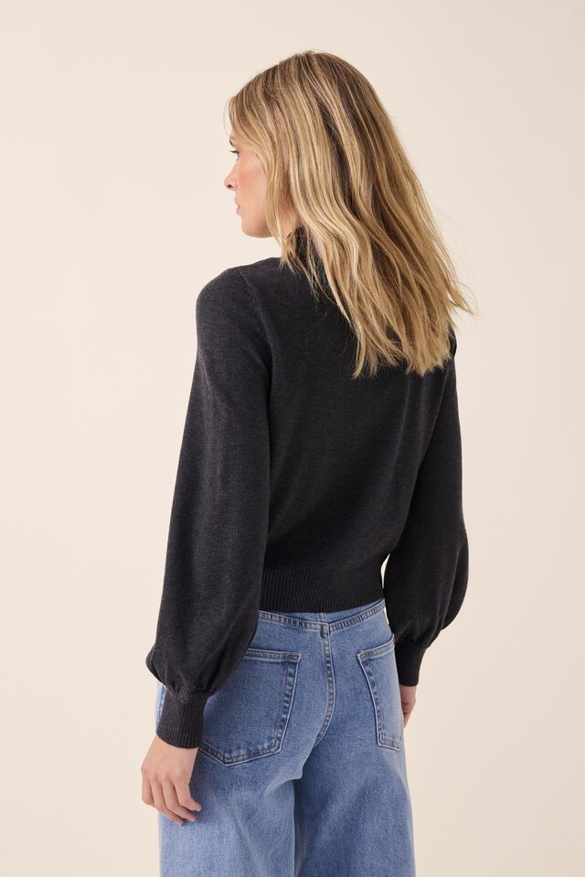 Soft Knit Mock Neck In Recycled Blend, CHARCOAL MARLE