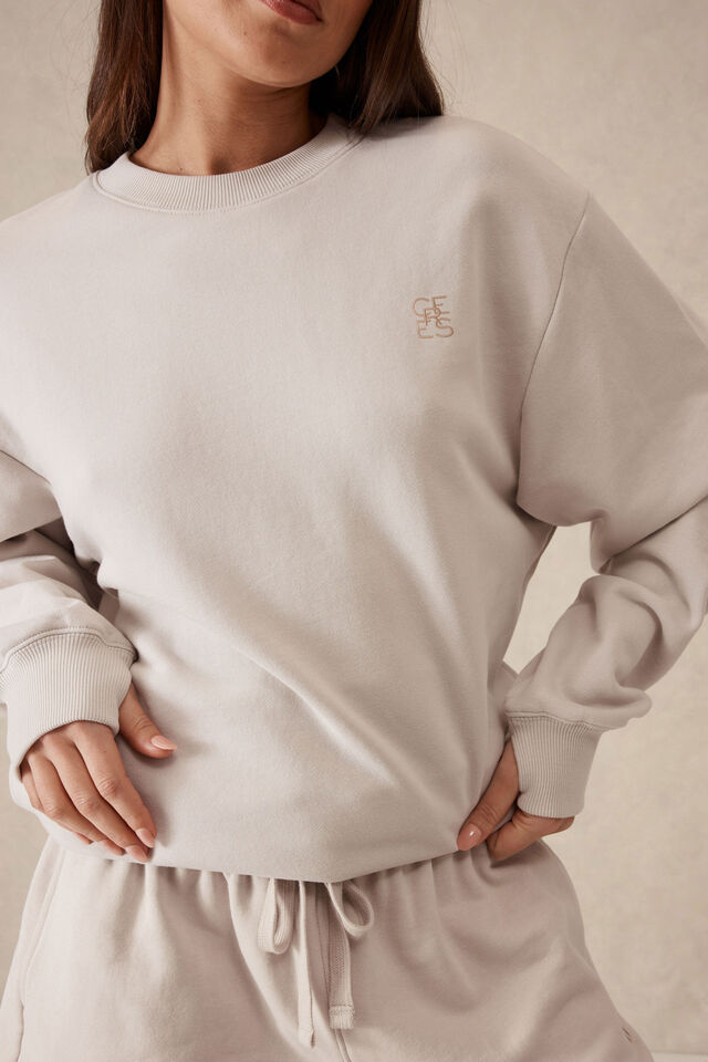 Oversized Slouchy Crew, ALMOND SMALL LOGO