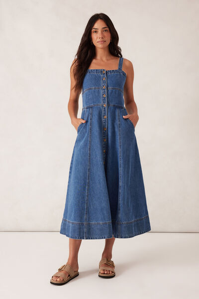 Strappy Seamed Midi Dress, FRESH INDIGO