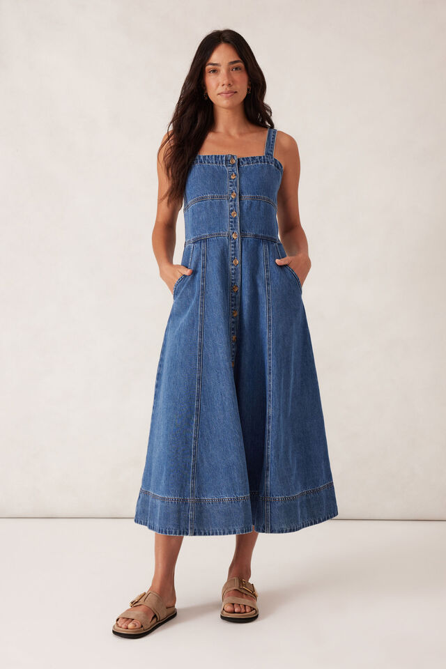 Strappy Seamed Midi Dress, FRESH INDIGO