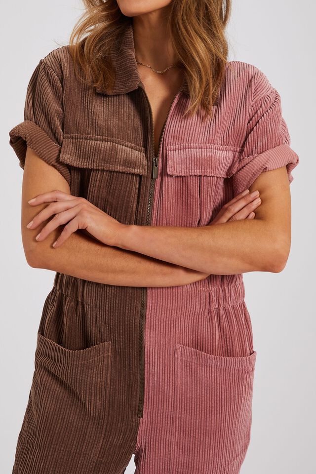 Short Sleeve Jumpsuit In Rescue Cord, PINK COFFEE