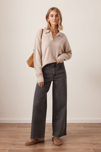 Evie Wide Leg Jean, WASHED BLACK