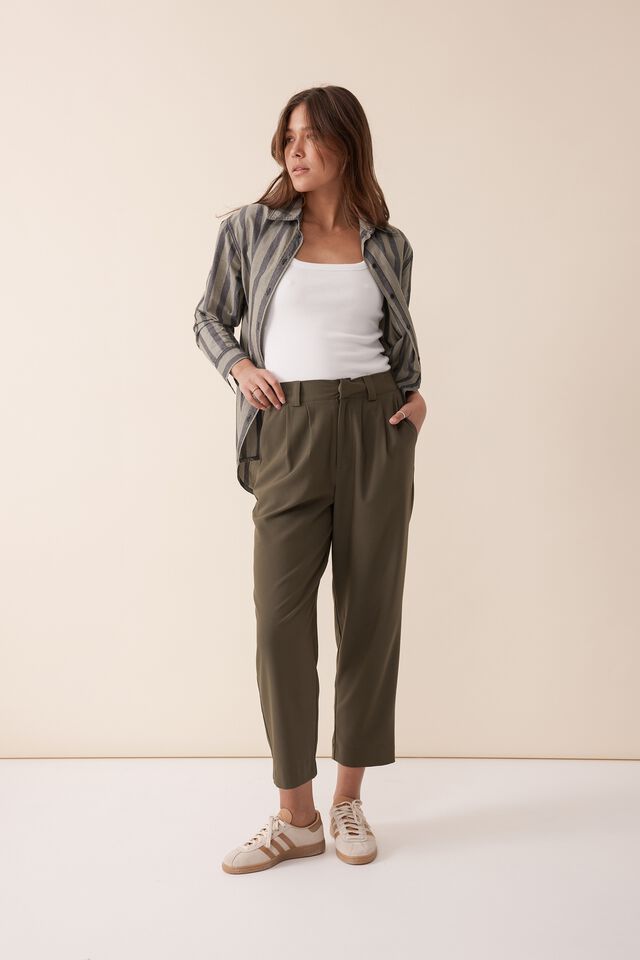 Tapered Pant In Recycled Blend Jf, MILITARY GREEN