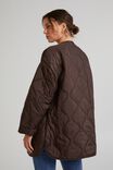 Recycled Quilted Longline Jacket, BITTER CHOCOLATE