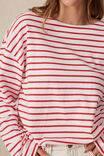 Slouchy Long Sleeve Boat Neck Tee, HERITAGE RED STRIPE - alternate image 4