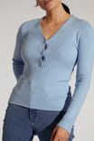 Soft Knit Henley In Recycled Blend Yarn, BLUE SHADOW MARLE - alternate image 2