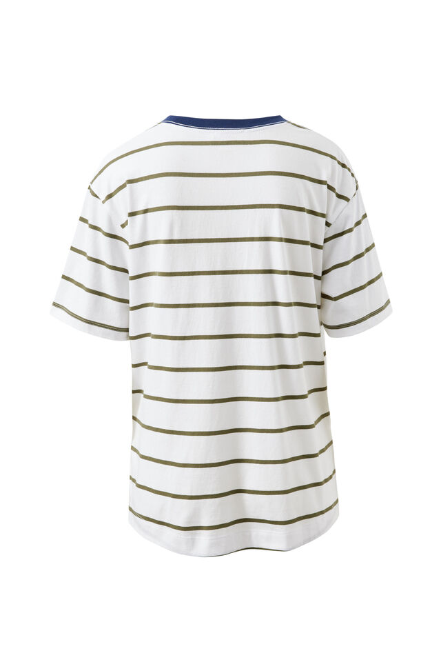 Stevie Slouchy Tee, WHITE/WASHED OLIVE STRIPE