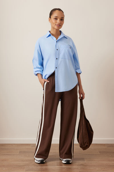 Gigi Wide Leg Terry Trackpant, CHOCOLATE SIDE STRIPE