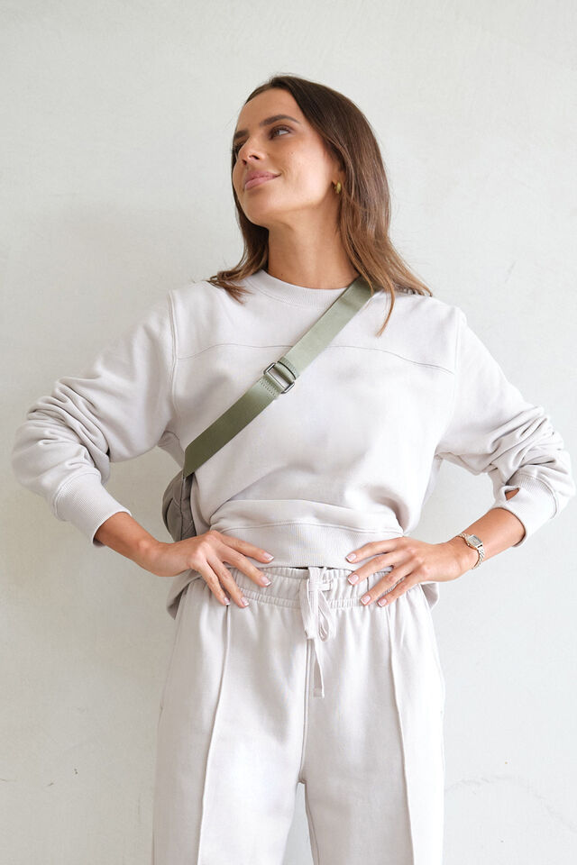 Seamed Fleece Top, ALMOND