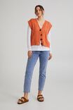 Cable Button Through Vest In Recycled Blend Yarn, FADED ORANGE