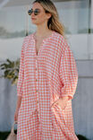 Crinkle Midi Dress, CORAL WHITE GINGHAM - alternate image 3