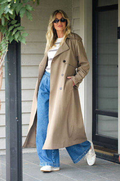 Longline Trench Coat, WARM TAUPE