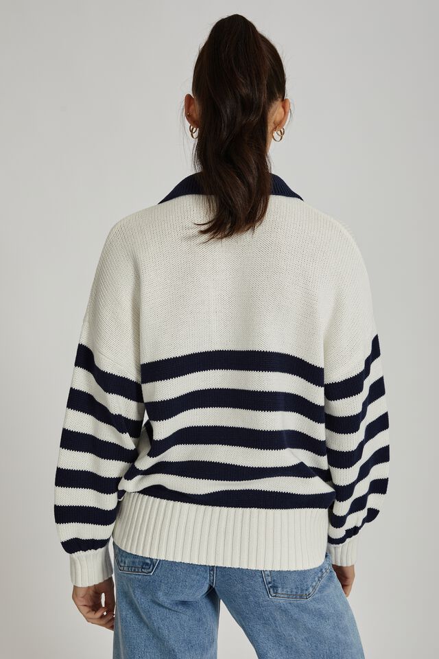 Stripe Henley In Organic Cotton, WARM WHITE NAVY STRIPE