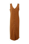 Button Through Midi Shift Dress, BURNT CARAMEL TEXTURED COTTON - alternate image 2