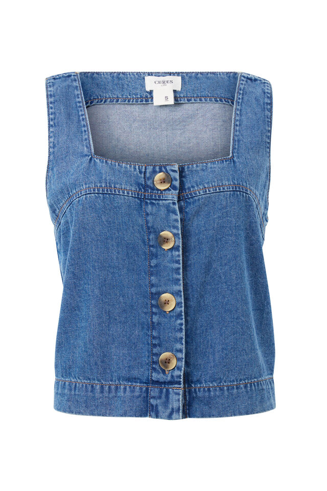Square Neck Shell Top, FRESH INDIGO