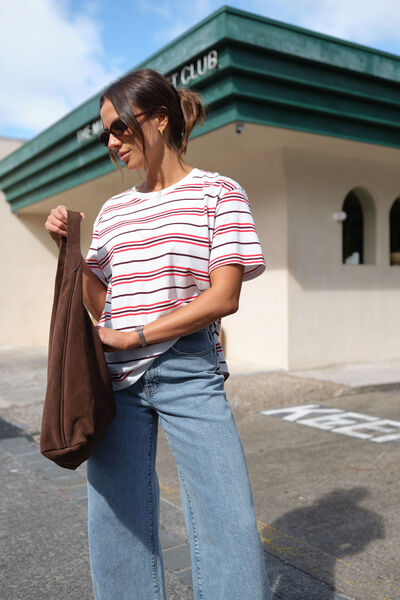 Stevie Slouchy Tee, BERRY RED STRIPE