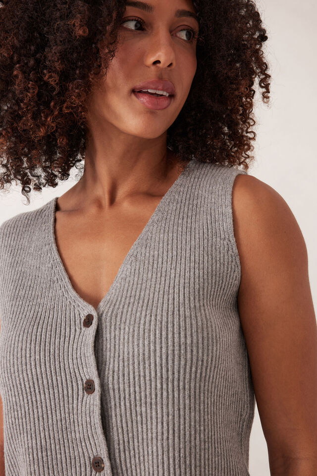 Rib Knit Vest, GREY MARLE