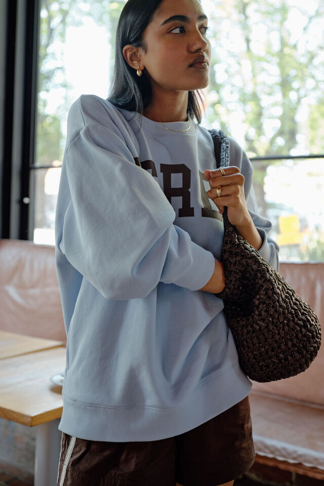 Isla Oversized Slouchy Crew, CHALK BLUE HERITAGE LOGO