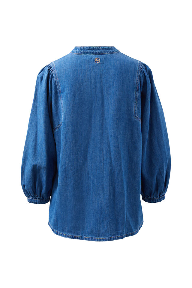 Puff Sleeve Denim Shirt, TRUE INDIGO