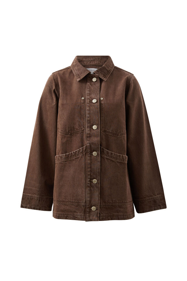 Ava Chore Shacket, CHOCOLATE