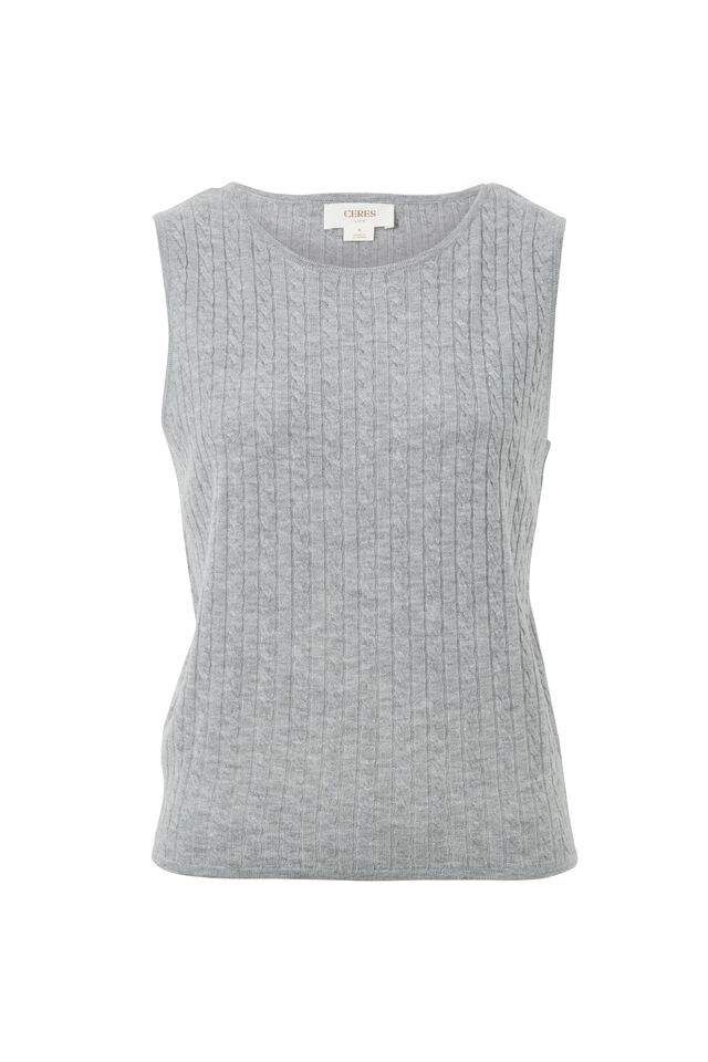 Cable Soft Knit Tank, GREY MARLE