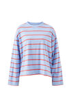 Beau Long Sleeve Slouchy Tee, CHINA BLUE/VINTAGE RED DOUBLE STRIPE - alternate image 2