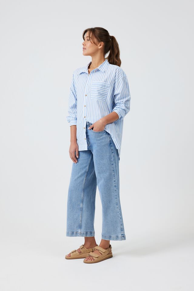 Poplin Stripe Shirt In Organic Cotton, BLUE SHADOW WHITE SMALL STRIPE