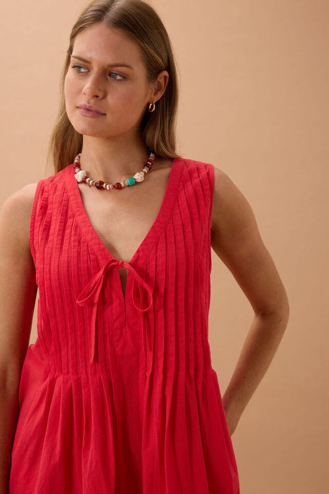 Eden Pintuck Mini Dress, HERITAGE RED