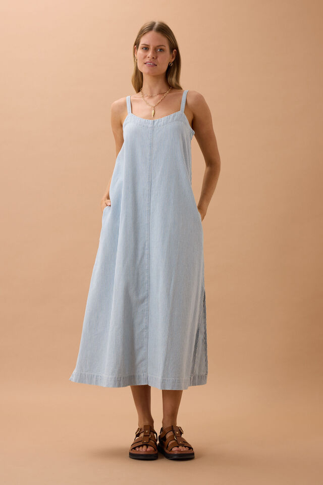 Remy Strappy Midi Dress, INDIGO WHITE STRIPE