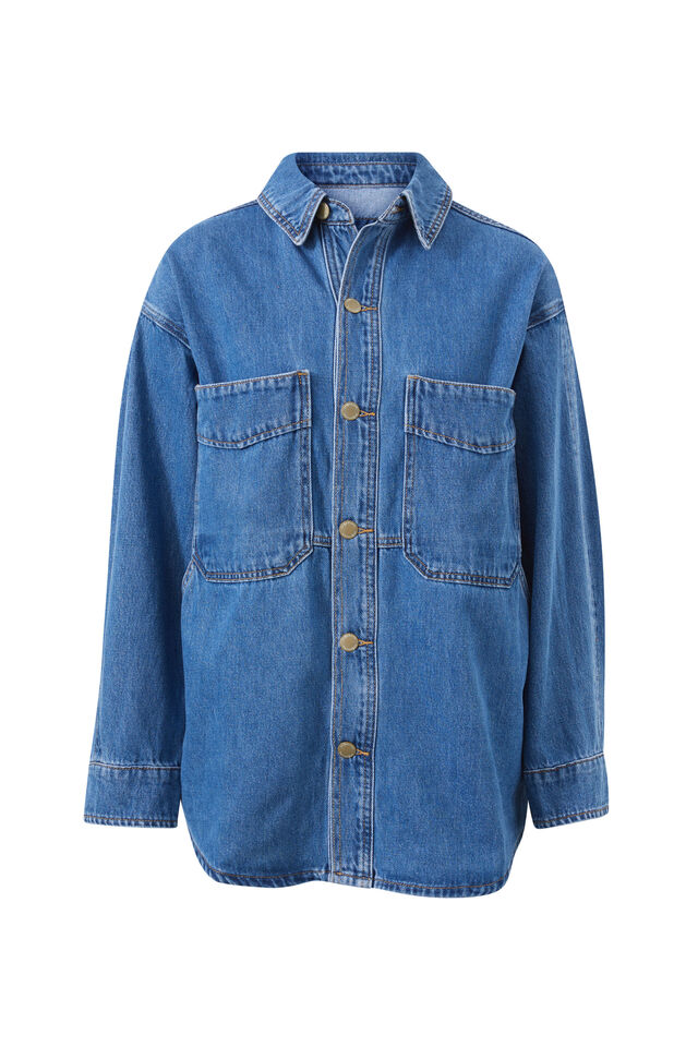 Bobbi Side Pocket Denim Shacket, INDIGO