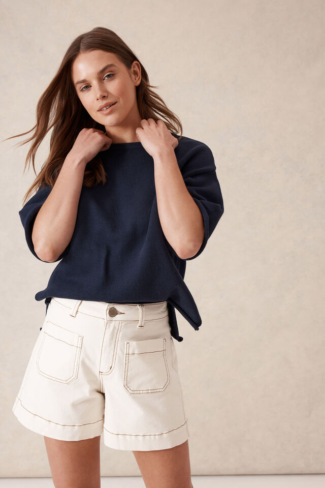 Esther Denim Patch Pocket Short, EGGSHELL
