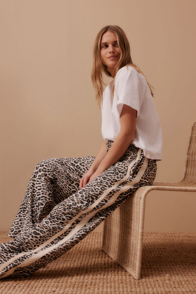 Relaxed Drawstring Pant, LEOPARD LINEN BLEND