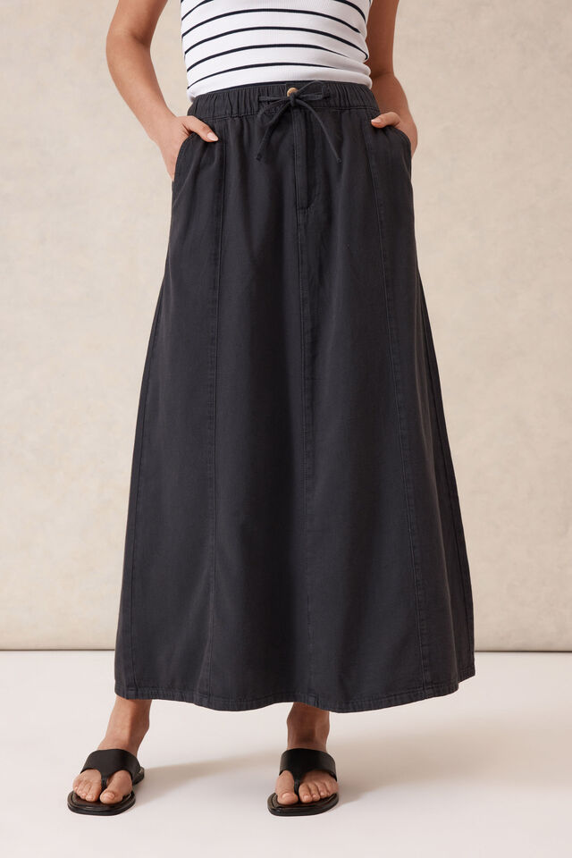Panelled Maxi Skirt, WASHED BLACK